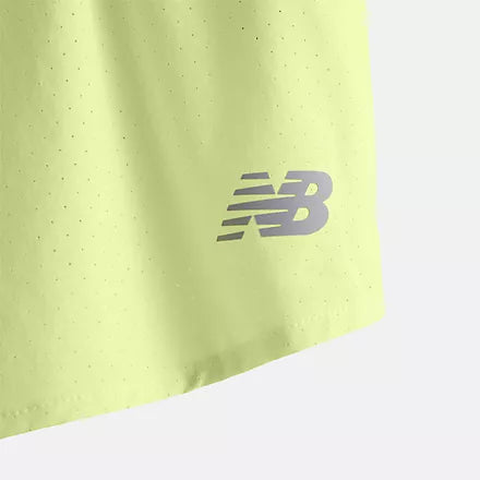 Women's New Balance RC Short 3 inch in Limelight, logo detail