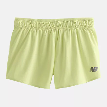 Women's New Balance RC Shorts. Light Yellow. Front view.