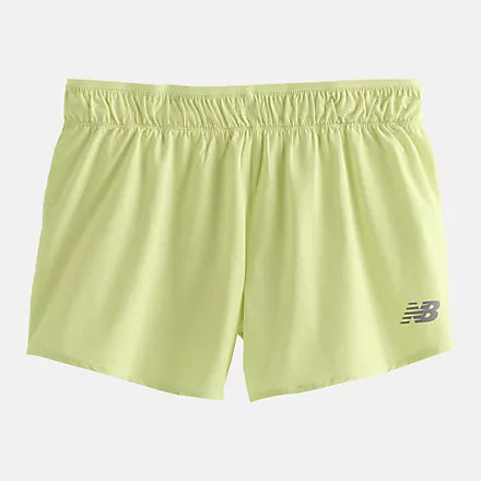 Women's New Balance RC Short 3 inch in Limelight, alternate front view