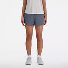 Women's New Balance RC Shorts. Dark Grey. Front view.