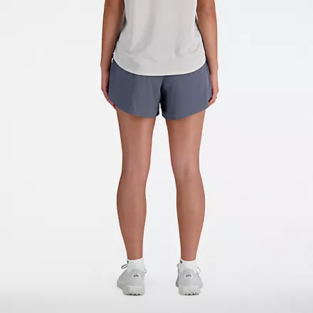 Women's New Balance RC Shorts. Dark Grey. Rear view.