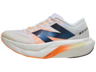 Women's New Balance SuperComp Elite v4. White upper. White and orange midsole. Lateral view.