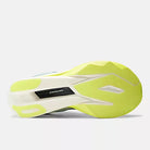 Women's New Balance SuperComp Elite v6. White upper. Yellow midsole. Bottom view.