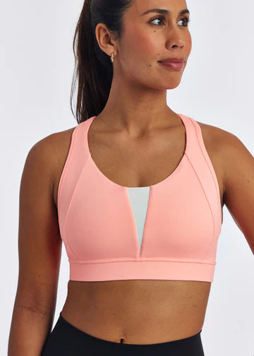 Oiselle Double Breasted Bra. Pink. Front view.