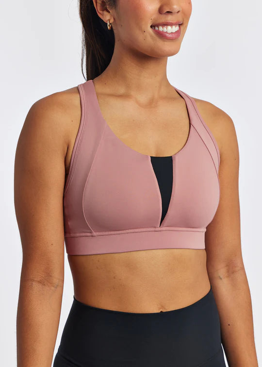 Oiselle Double Breasted Bra. Mauve. Front view.
