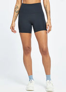 Women's Oiselle Essential Bird Shorts. Black. Front view.