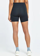Women's Oiselle Essential Bird Shorts. Black. Rear view.