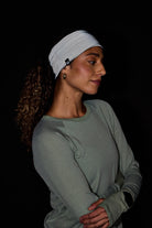 Women's Oiselle Firecracker Earband. Black Stripes.