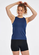 Women's Oiselle Flyout Trail Tank in Deep Blue, front view