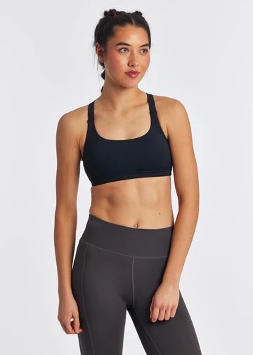 Oiselle High Twenty Bra. Black. Front view.