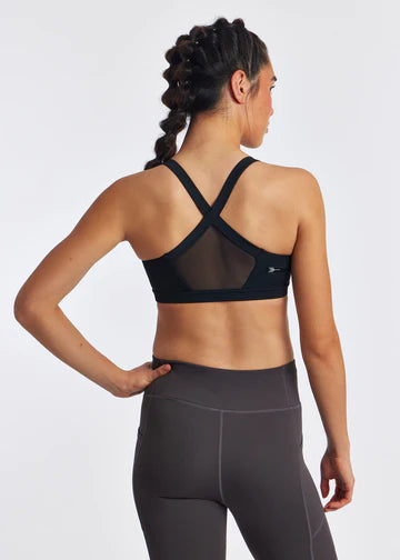 Oiselle High Twenty Bra. Black. Rear view.