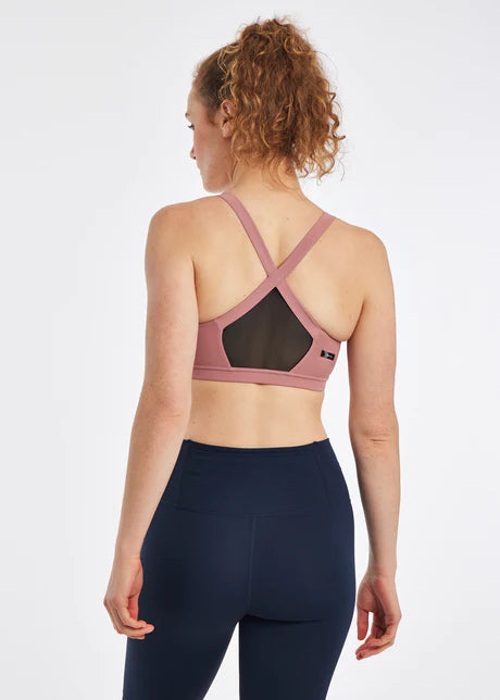 Oiselle High Twenty Bra. Mauve. Rear view.
