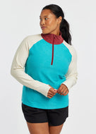 Women's Oiselle Lux Half Zip in Robin/Multi, front view