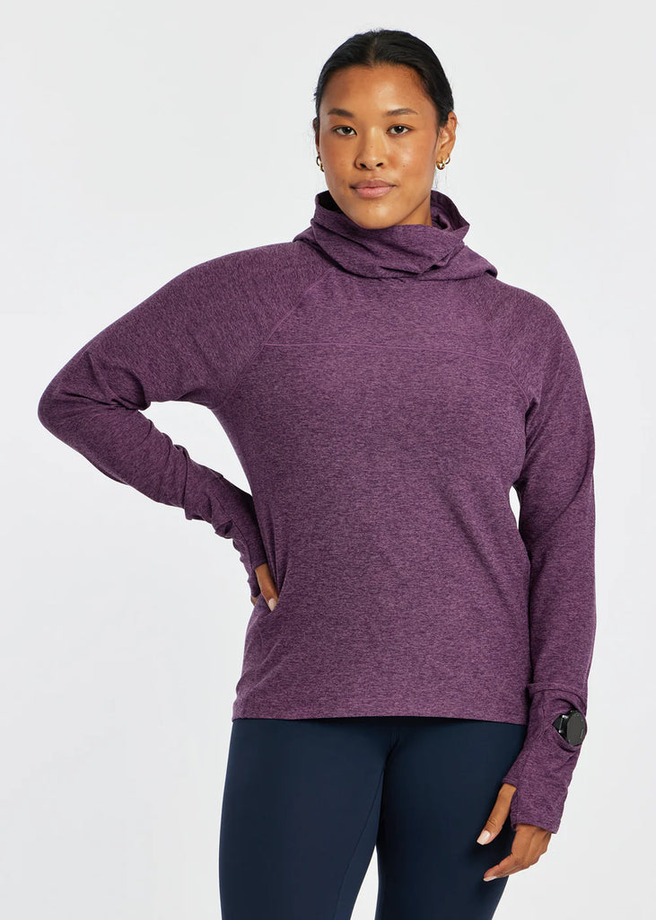 Women's Oiselle Lux Highline Hoodie. Purple. Front view.
