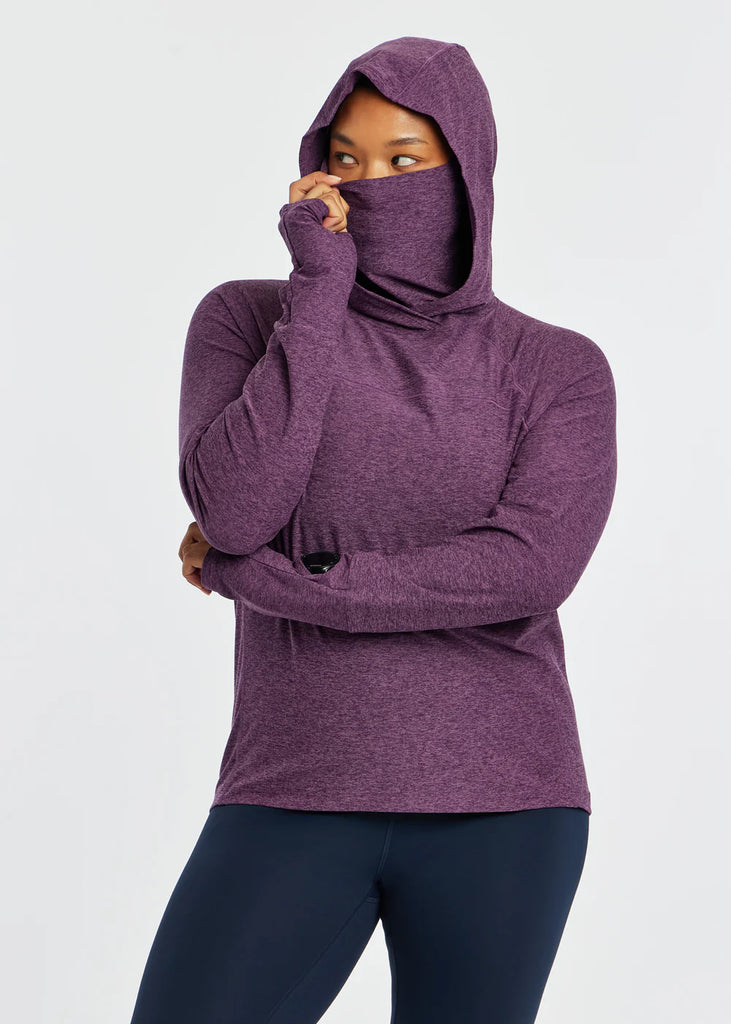 Women's Oiselle Lux Highline Hoodie. Purple. Front view.
