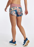 Oiselle Roga Shorts. Marble print. Rear view.