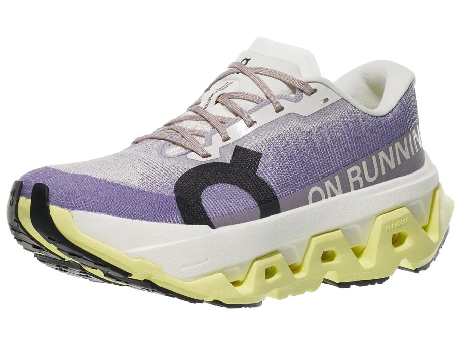 Women's On Running. Cloudmonster 3 Hyper. Light Blue upper. White midsole. Lateral view.