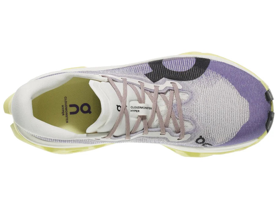 Women's On Running. Cloudmonster 3 Hyper. Light Blue upper. White midsole. Top view.
