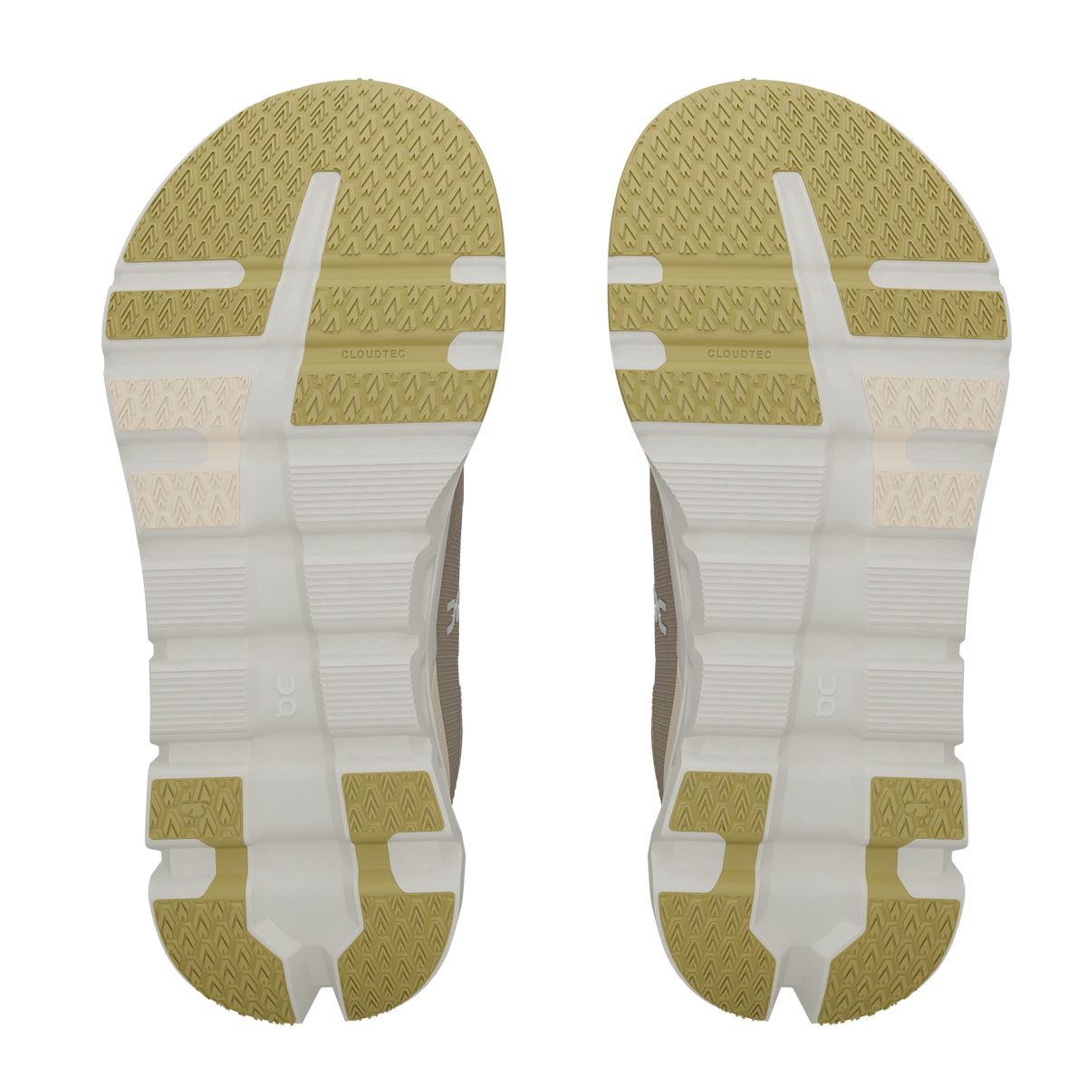 Women's On Cloudrunner 2 WP. Tan upper. Light Grey midsole. Bottom view.