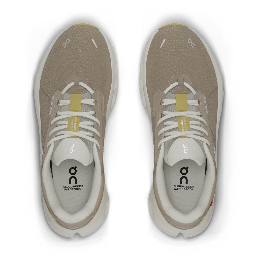 Women's On Cloudrunner 2 WP. Tan upper. Light Grey midsole. Top view.
