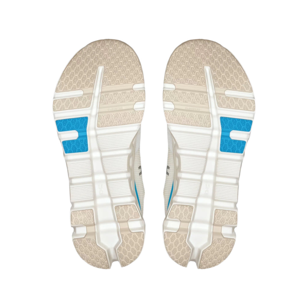 Women's On Cloudrunner 2. White upper. White midsole. Bottom view.