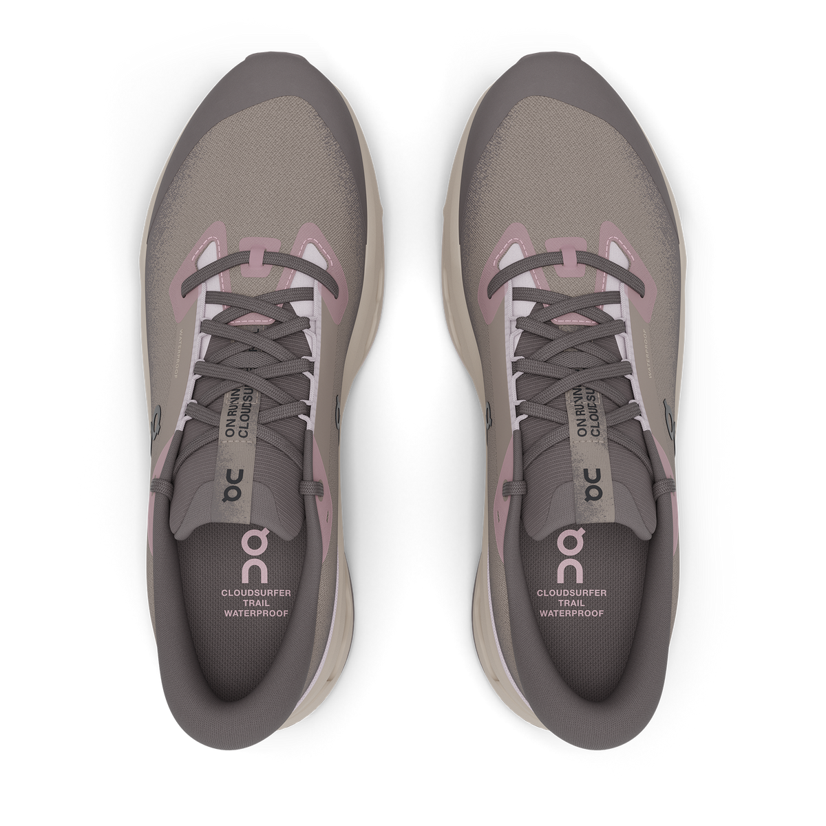 Women's On Cloudsurfer Trail 2 WP in Cinder/Desert, top view