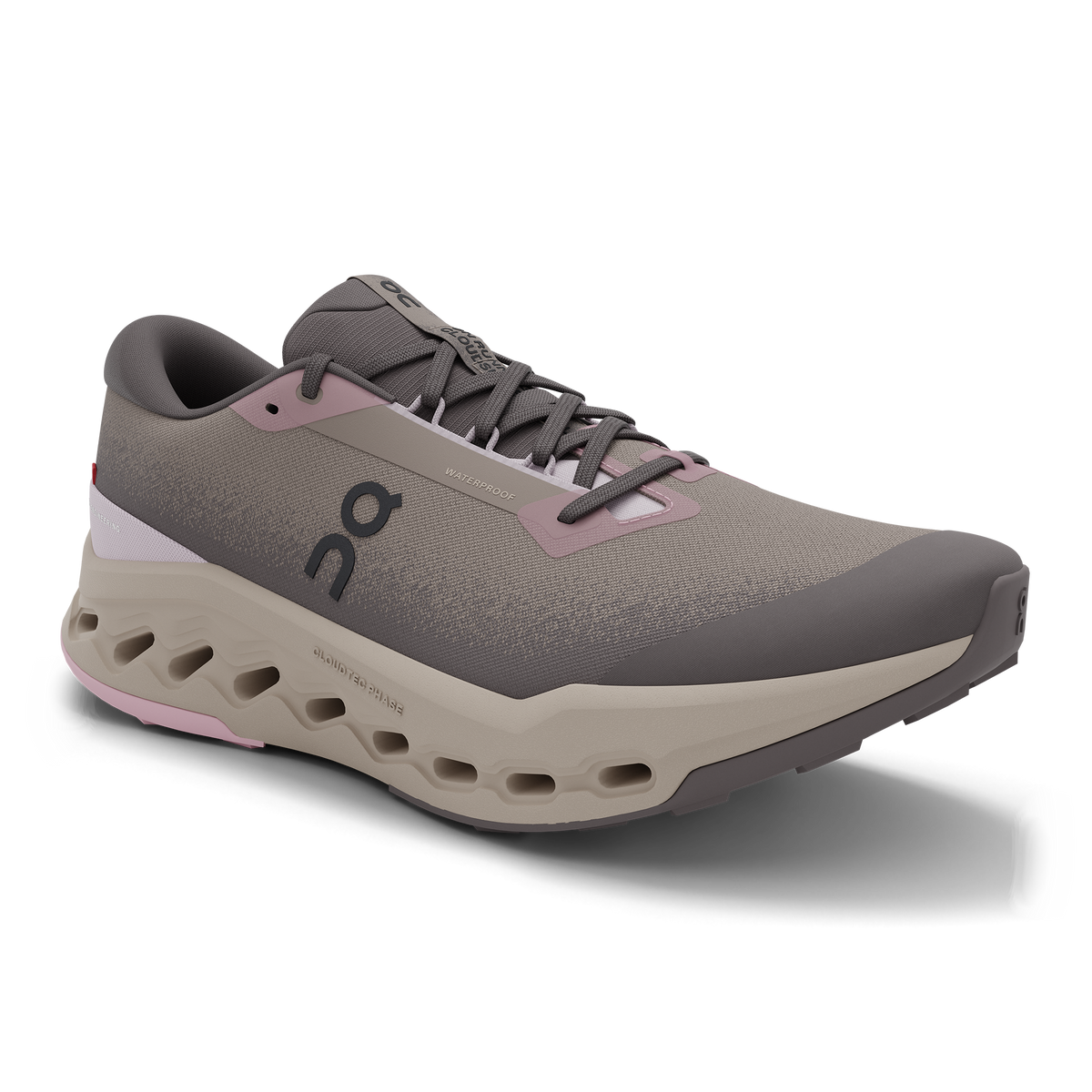 Women's On Cloudsurfer Trail 2 WP in Cinder/Desert, lateral view