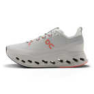 Women's On Cloudsurfer Max. White upper. White midsole. Medial view.