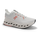 Women's On Cloudsurfer Max. White upper. White midsole. Lateral view.