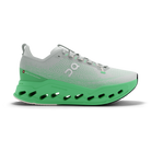 Women's On Cloudsurfer Max. White/Green upper. Green midsole. Lateral view.