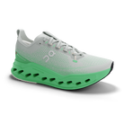 Women's On Cloudsurfer Max. White/Green upper. Green midsole. Lateral view.