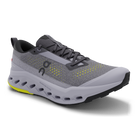 Women's On Cloudsurfer Trail 2. Purple/Grey upper. Purple midsole. Lateral view.