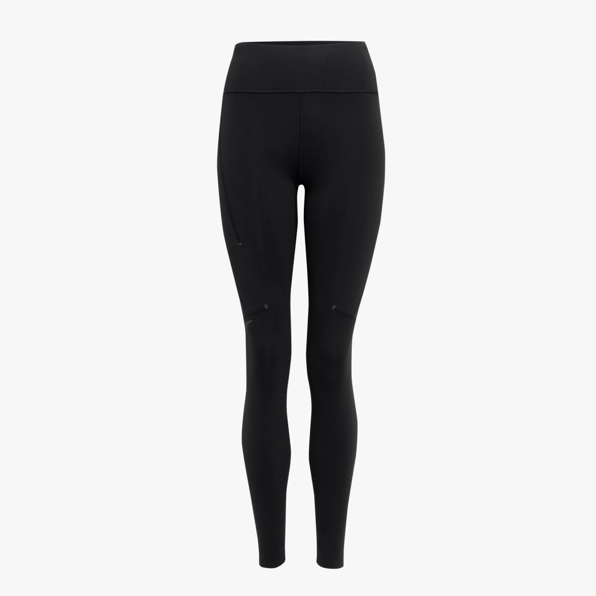 Women's On Running Performance Winter Tights. Black. Front view.