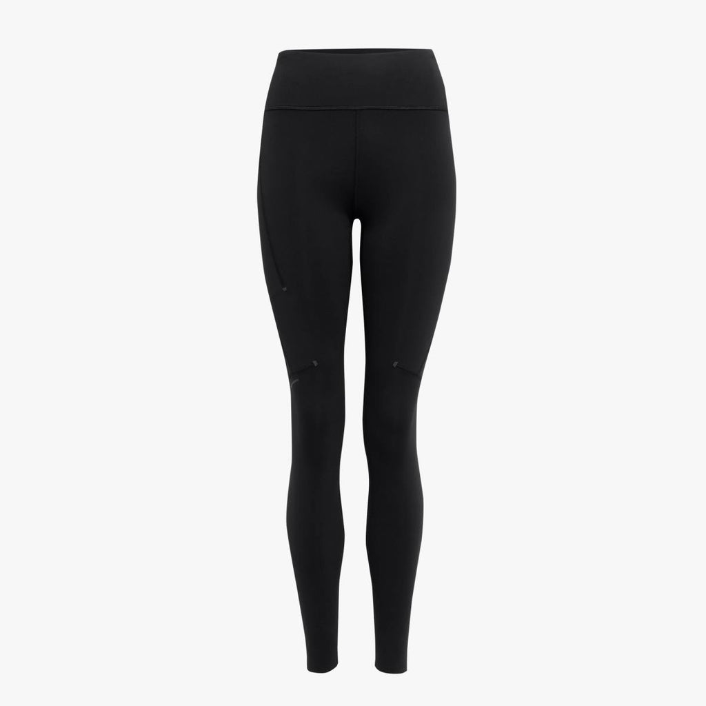 Women's On Running Performance Winter Tights. Black. Front view.