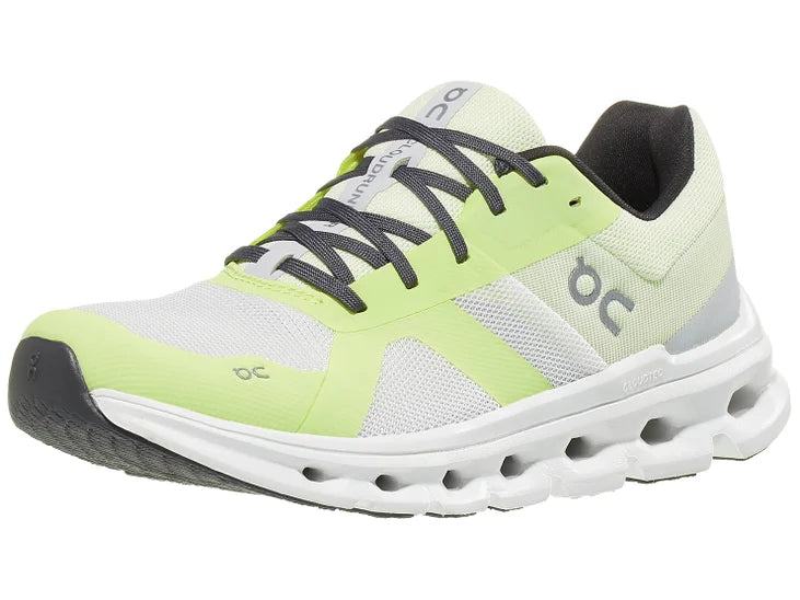 Women's On Cloudrunner. Yellow upper. White midsole. Lateral view.