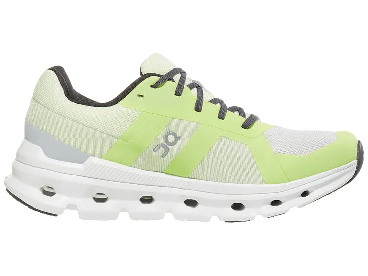 Women's On Cloudrunner. Yellow upper. White midsole. Medial view.