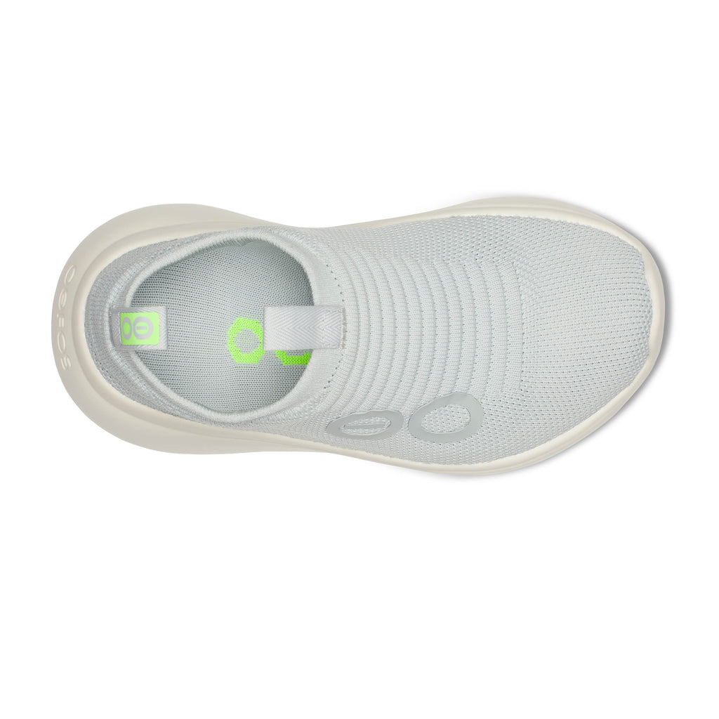 Women's Oofos Oomy Zen. White upper. White midsole. Top view.