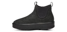 Women's Oofos Londoner Boot. Black upper. Black midsole. Medial view.