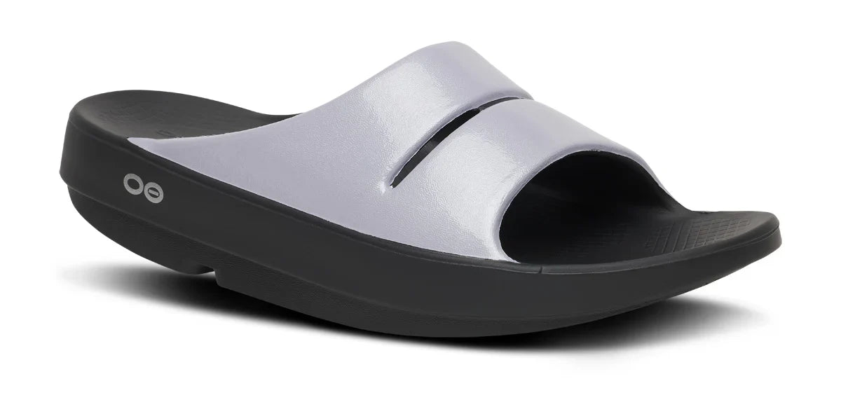 Women's Oofos OOahh Luxe Slide Lavender Bliss lateral view