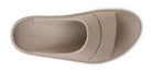 Women's OOFOS OOmega OOahh Slide in Nomad. Tan. Top view.