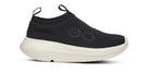 Women's Oofos OOmy Zen. Black upper. White midsole. Lateral view.