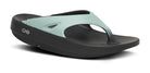 OOFOS OOriginal Sport Sandal in Oasis. Light green upper and black midsole. Lateral view.