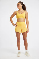 Oiselle High Rise Roga Shorts. Yellow.