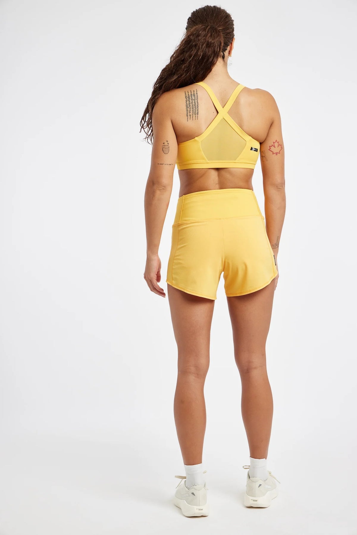 Oiselle High Rise Roga Shorts. Yellow.