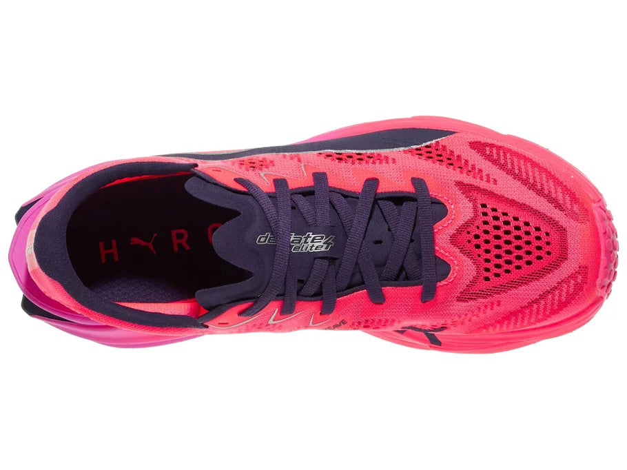 Women's Puma Deviate Nitro Elite 4 Hyrox. Pink upper. Pink midsole. Top view.