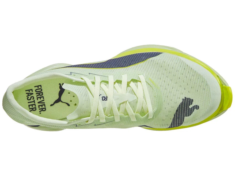 Women's Puma Fast-R Nitro Elite 3. Green upper. Yellow/Green midsole. Top view.