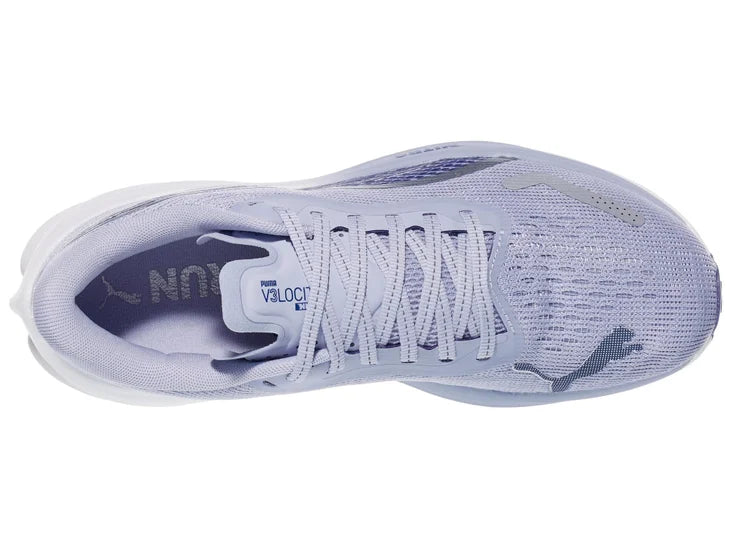 Women's Puma Velocity Nitro 3. Light Blue upper. White midsole. Top view.