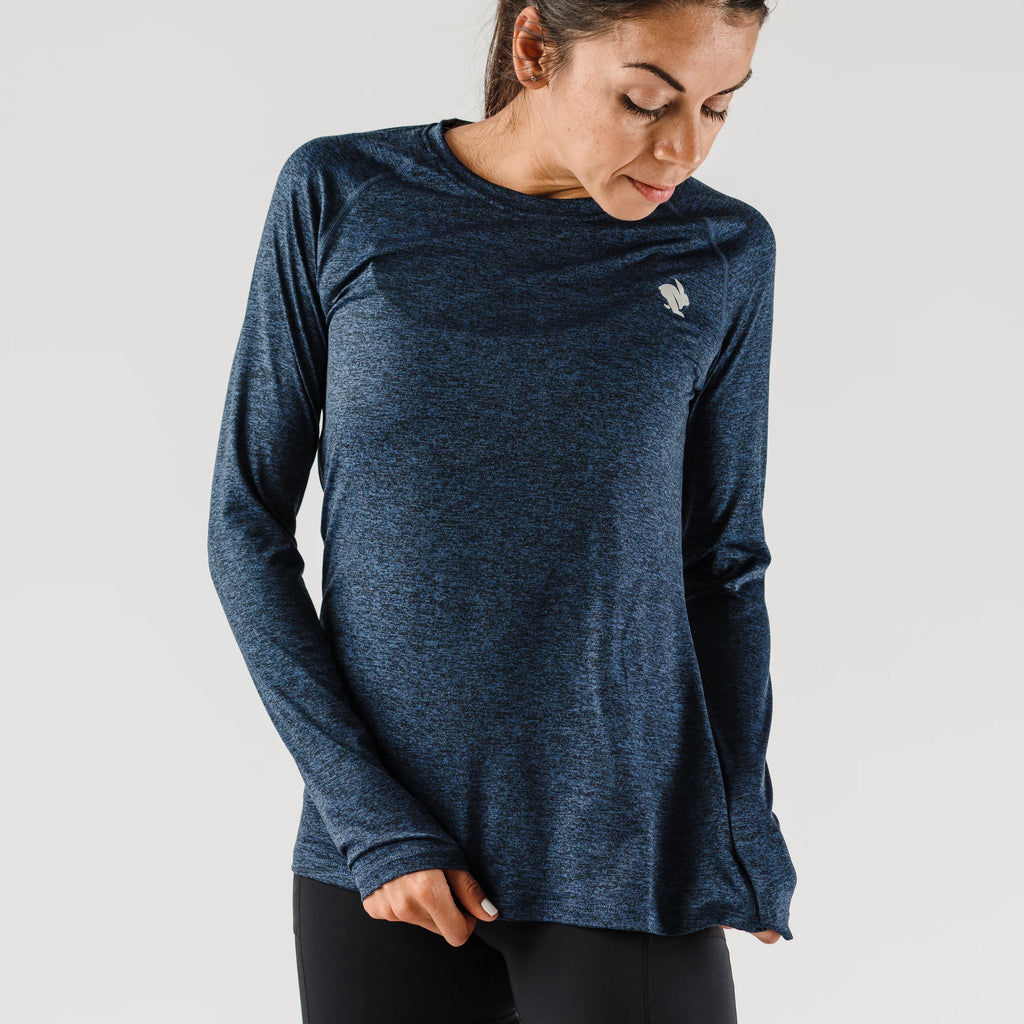 Women's rabbit EZ Long Sleeve. Dark Blue. Front view.