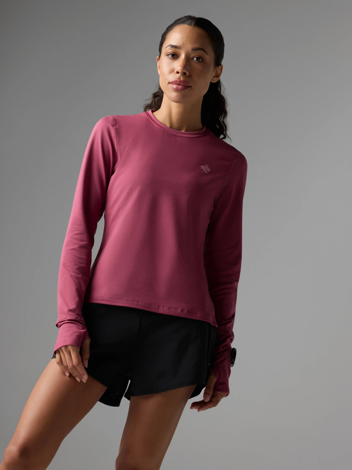 Women's rabbit EZ Tee LS Midweight. Pink.