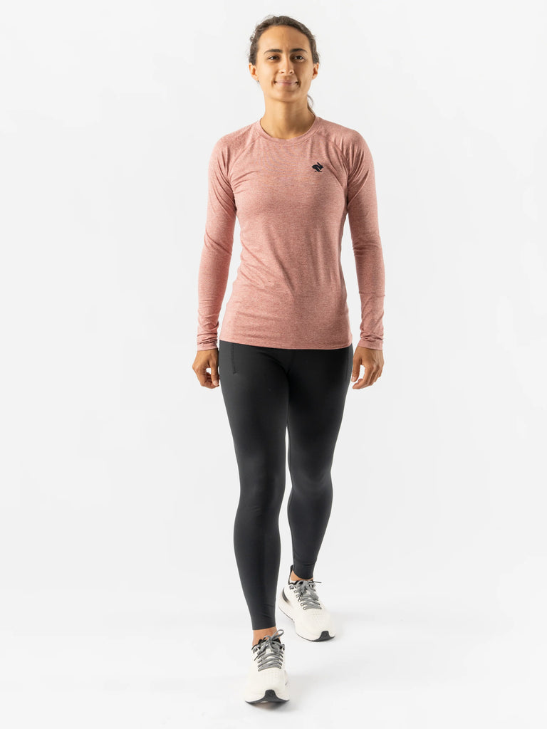 Women's rabbit EZ Long Sleeve Tee. Pink. Front view.